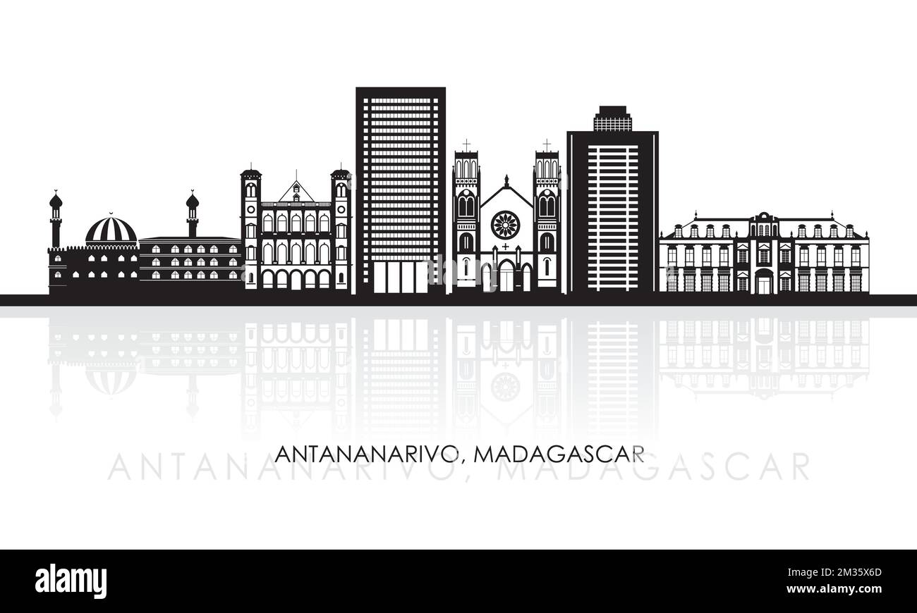 Silhouette Skyline panorama of city of Antananarivo, Madagascar - vector illustration Stock Vector