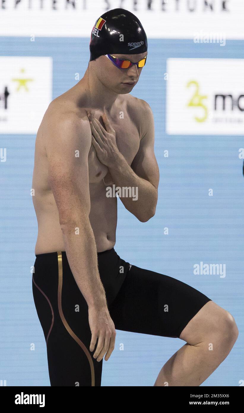 Belgian Louis Croenen pictured at day one of the second leg of the FINA Swimming World Cup 2021 swimming event, Thursday 07 October 2021 in Budapest, Hungary. BELGA PHOTO NIKOLA KRSTIC  Stock Photo