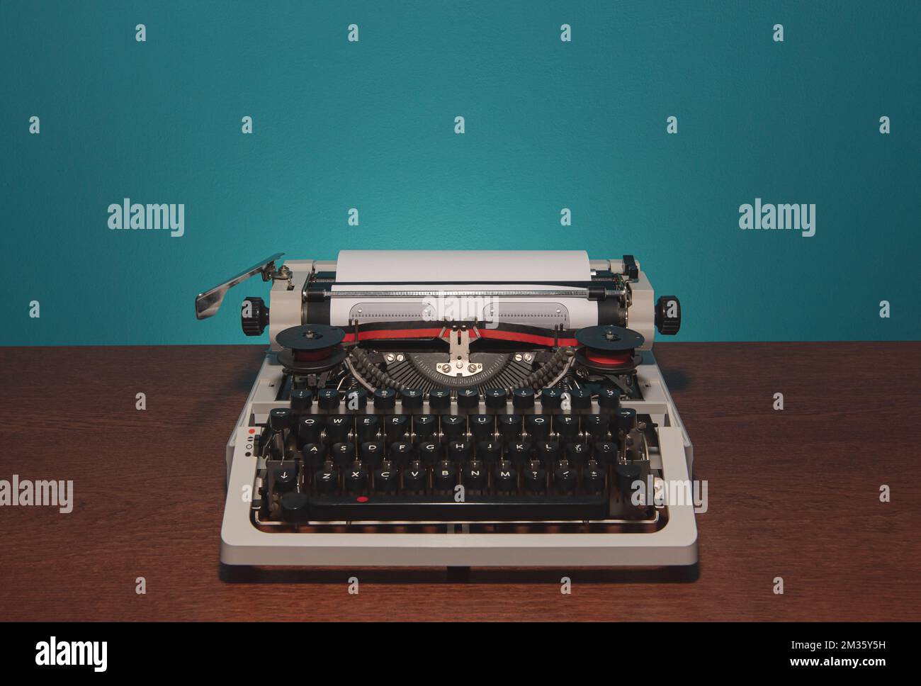 Typewriter 70s with red printed ribbon without top cover Stock Photo