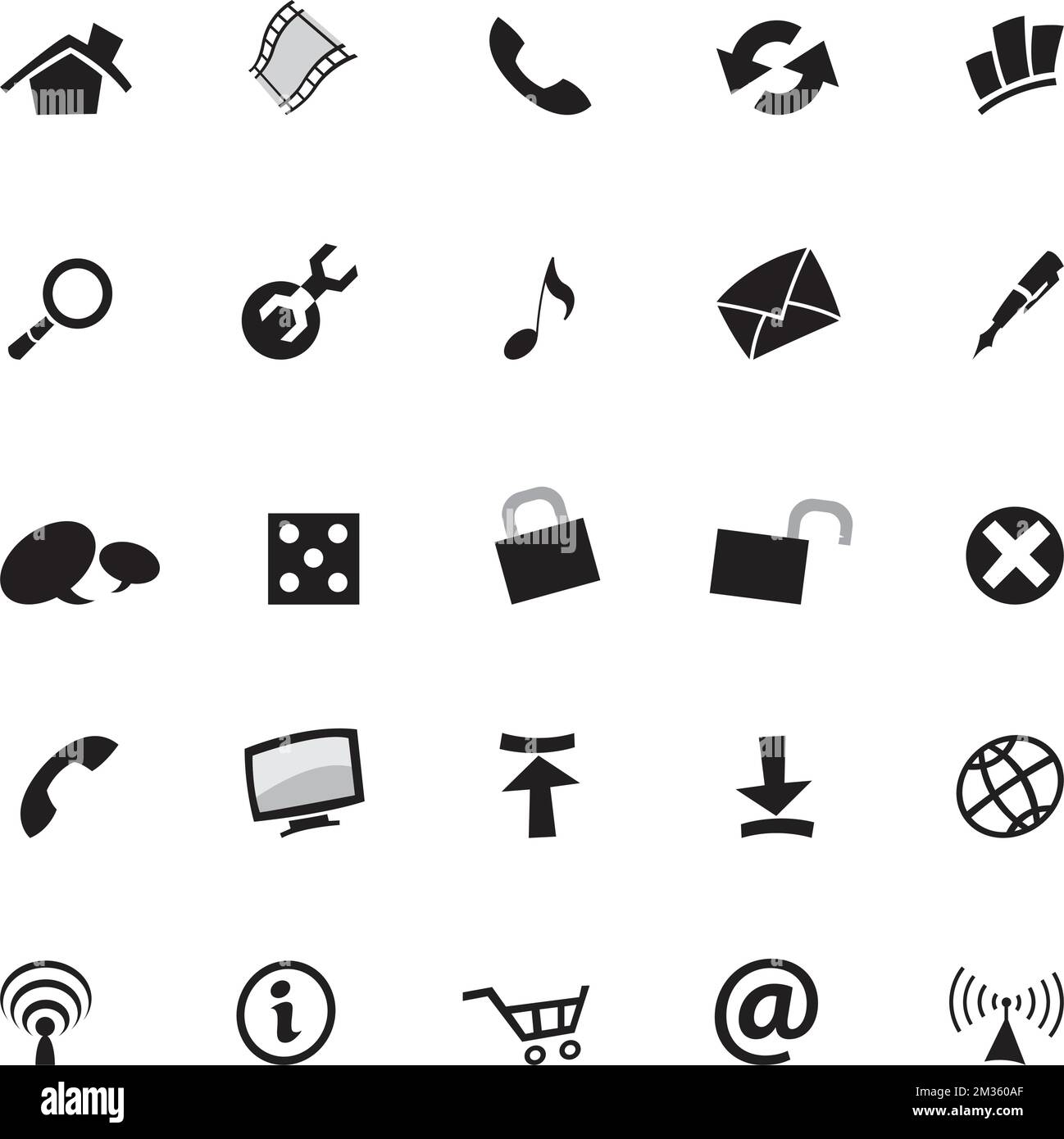 Minimalistic Black Web Icons isolated on a White Background Stock Vector