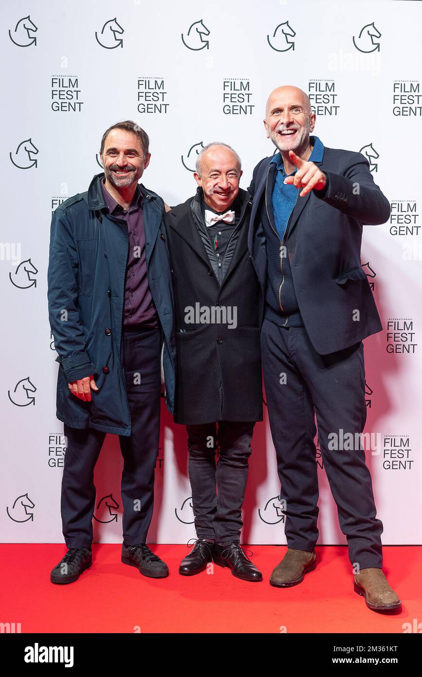 actor Michaal Pas, director Stijn Coninx and director Nic Balthazar pictured during the opening of the 48th 'Film Fest Gent', film festival in Gent, Tuesday 12 October 2021. BELGA PHOTO JAMES ARTHUR GEKIERE Stock Photo
