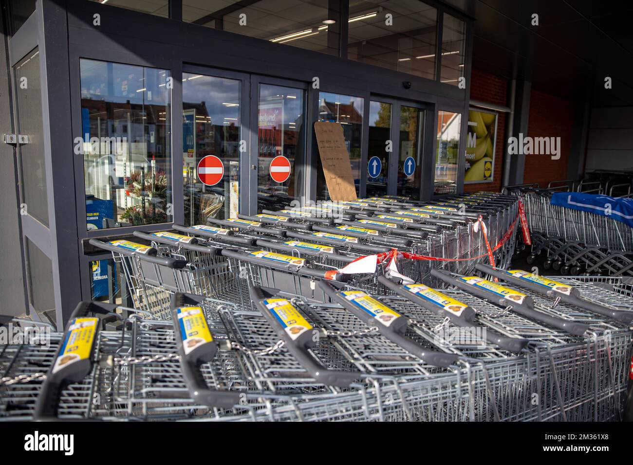 Illustration picture shows a closed Lidl supermarket in Harelbeke where