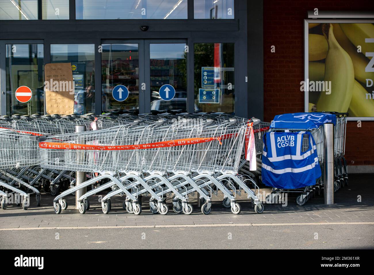 Illustration picture shows a closed Lidl supermarket in Harelbeke where
