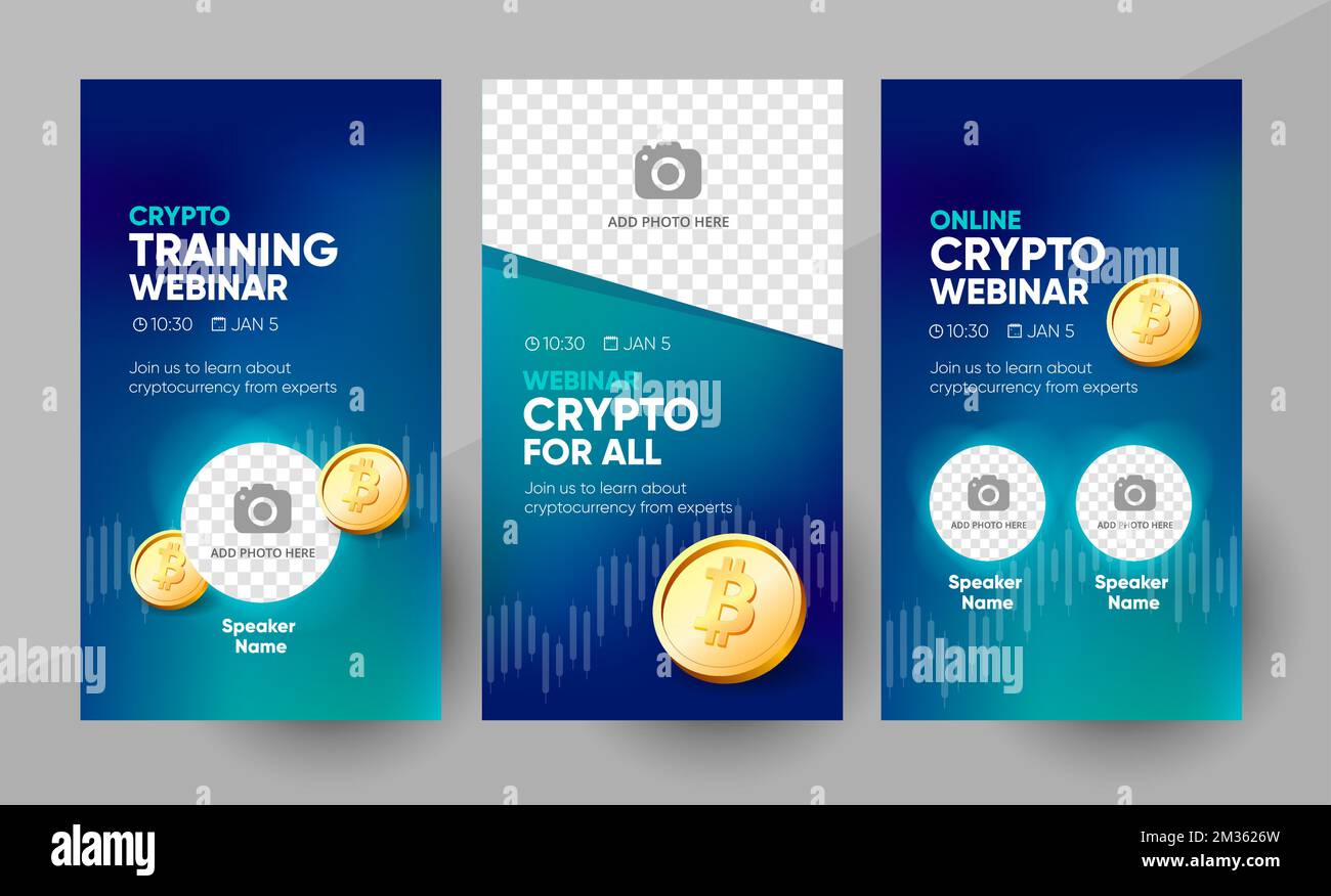 Crypto online webinar social media story template. Background and bitcoin  illustration for cryptocurrency webinar banner design with a place for a  picture in vector Stock Vector Image & Art - Alamy
