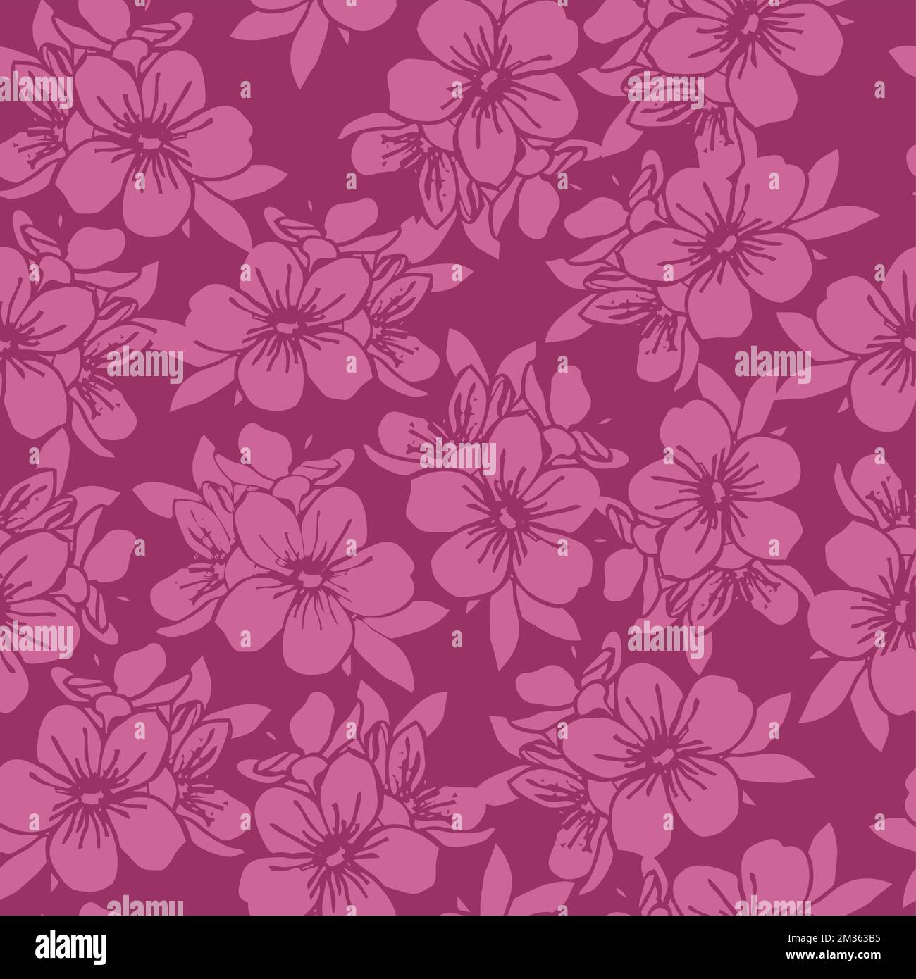 seamless pattern of pink silhouettes of flowers on a purple background ...