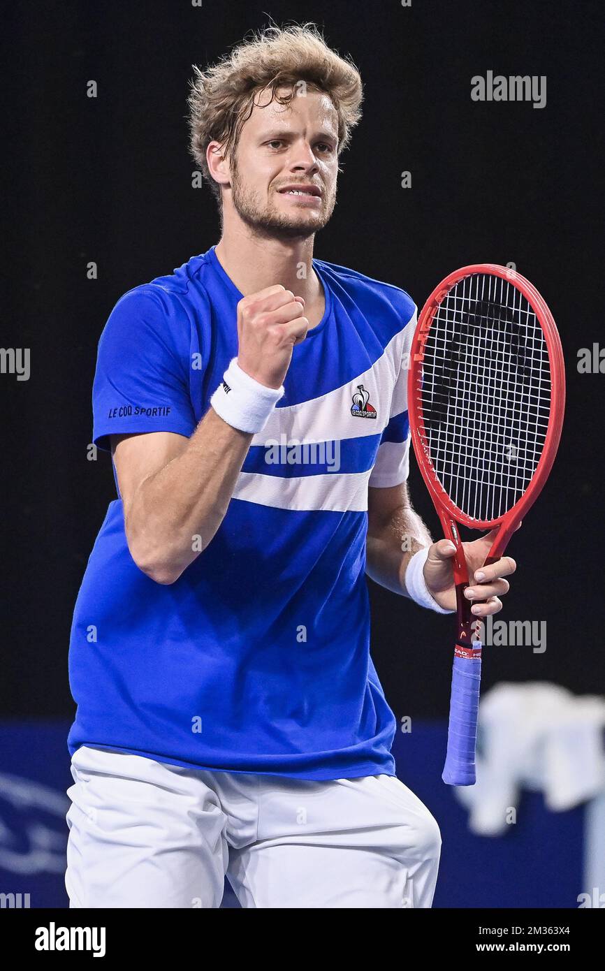 German Yannick Hanfmann celebrates during a match between German Hanfmann  and Swiss Laaksonen, in the qualifications