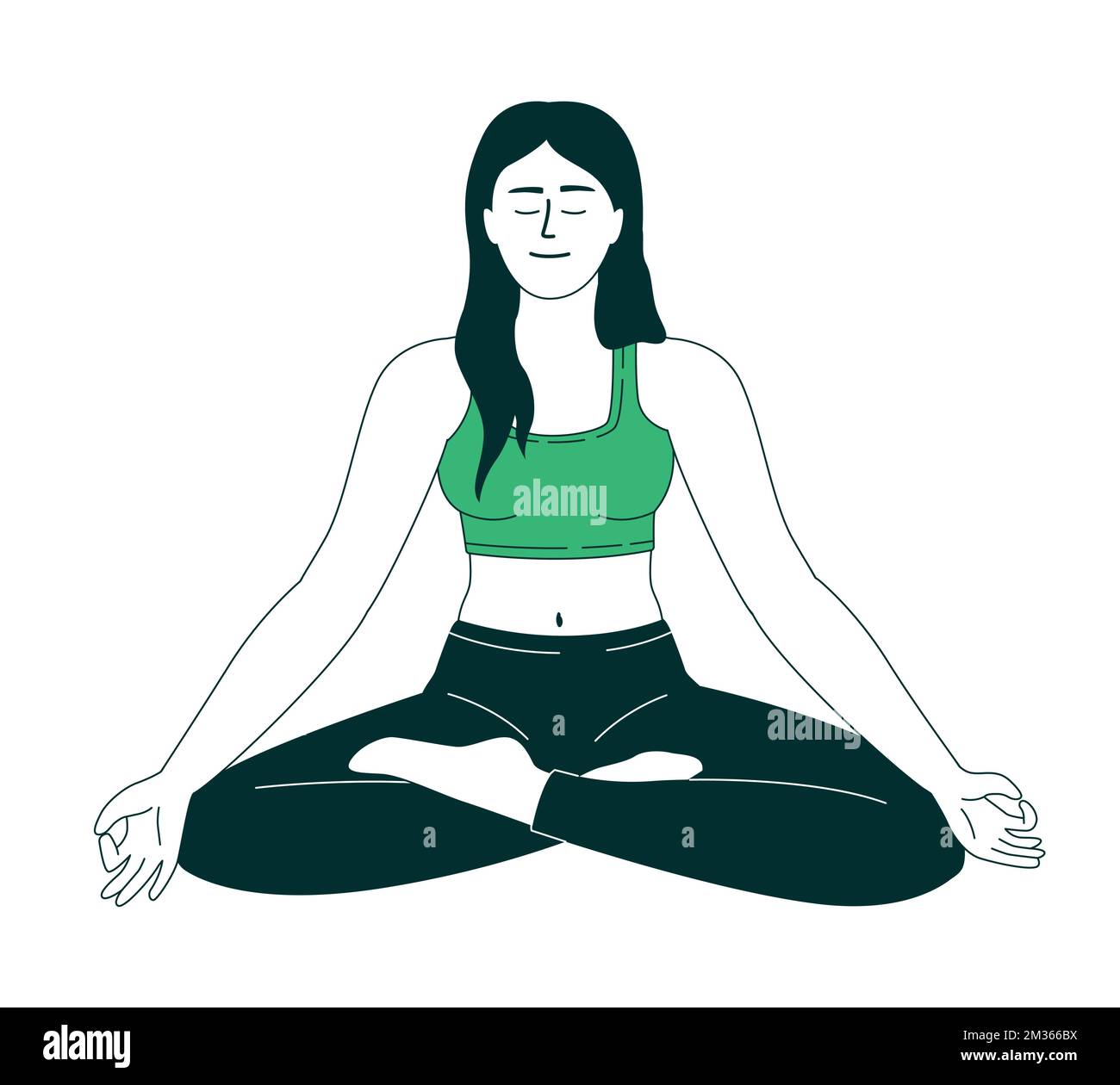 Woman meditating in lotus pose flat color linear vector character Stock ...