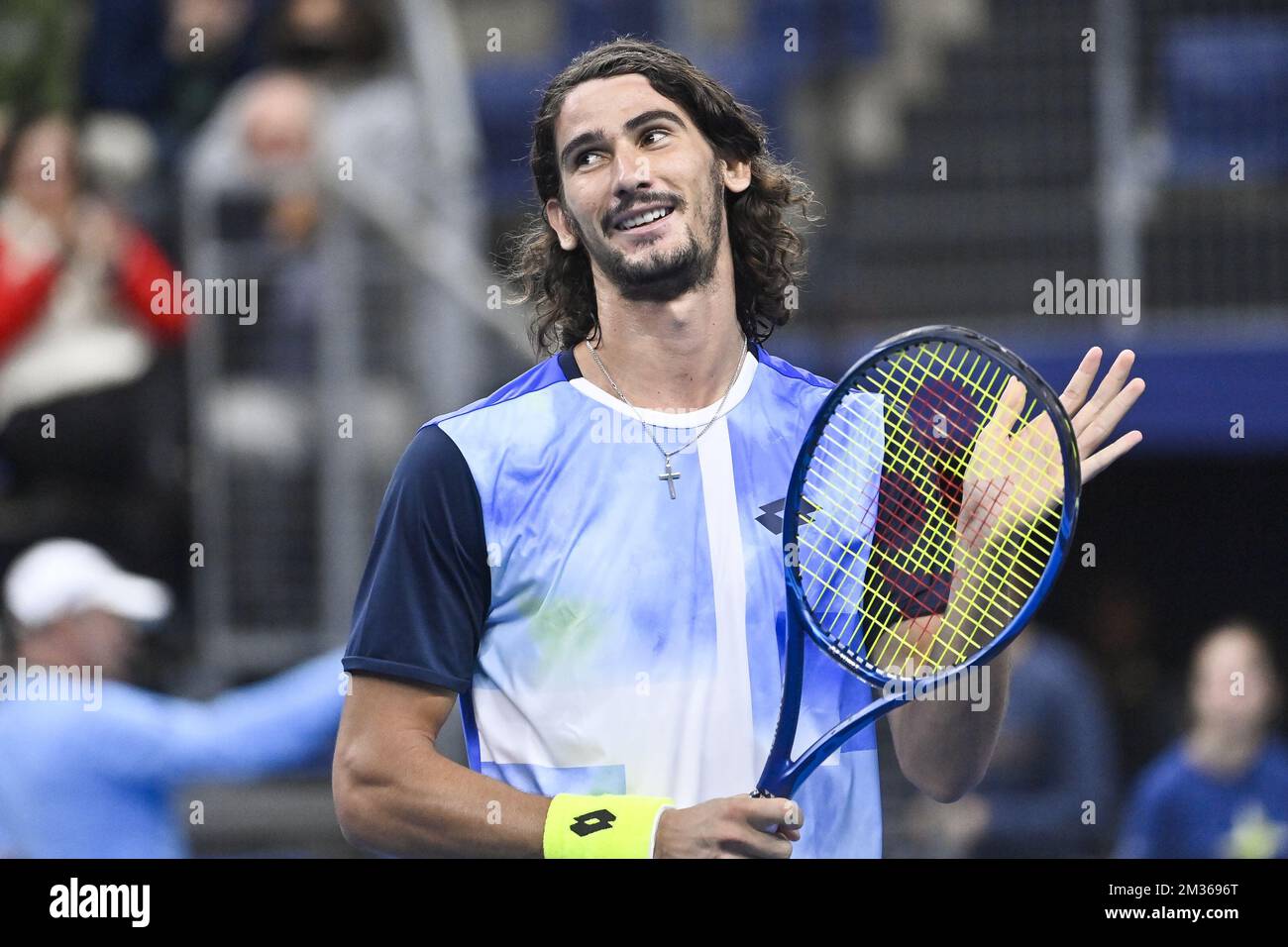 South African Lloyd Harris celebrates after winning a singles match between  Hungarian Fucsovics and South African Harris, in the 1/4 finals of the  European Open Tennis ATP tournament, in Antwerp, Friday 22