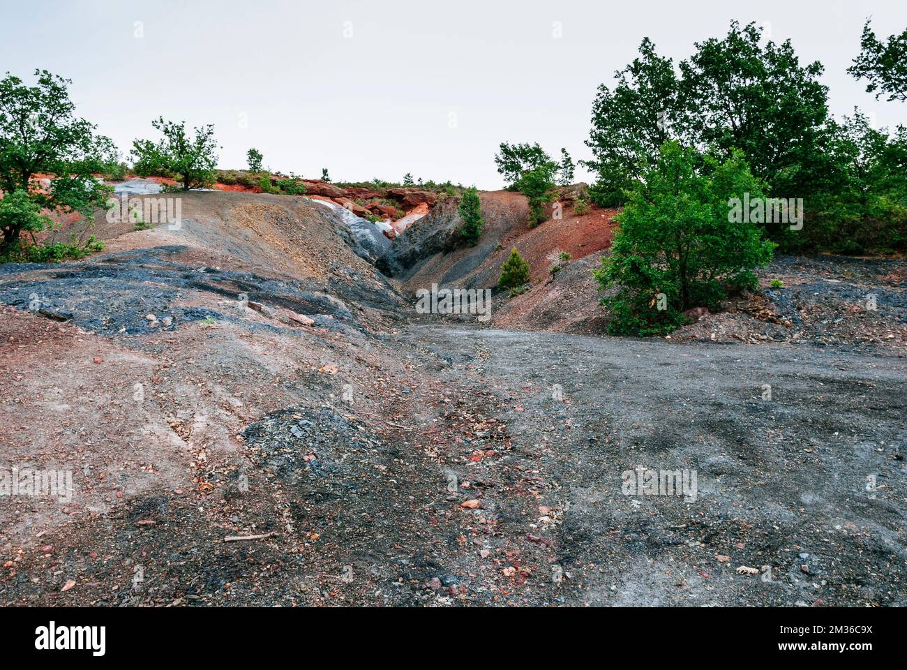 Remains of old exploitation in the kaolin mine. Madriguera, Segovia, Castilla y León, Spain, Europe Stock Photo