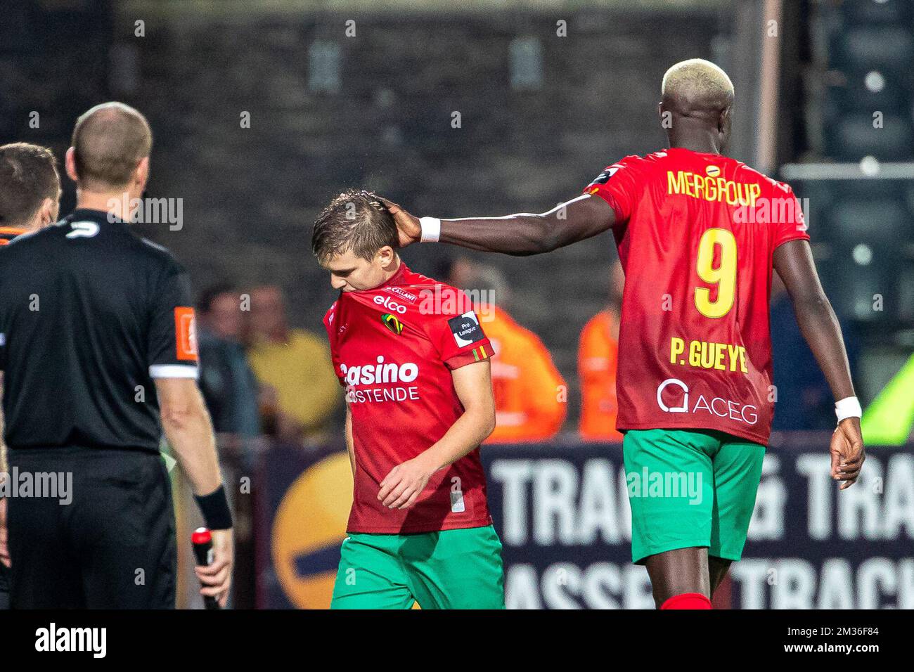Oostende's Vincent Koziello leaves the field after receiving a red card during a soccer match between KV Oostende and KV Mechelen, Friday 29 October 2021 in Oostende, on day 13 of the 2021-2022 'Jupiler Pro League' first division of the Belgian championship. BELGA PHOTO KURT DESPLENTER Stock Photo