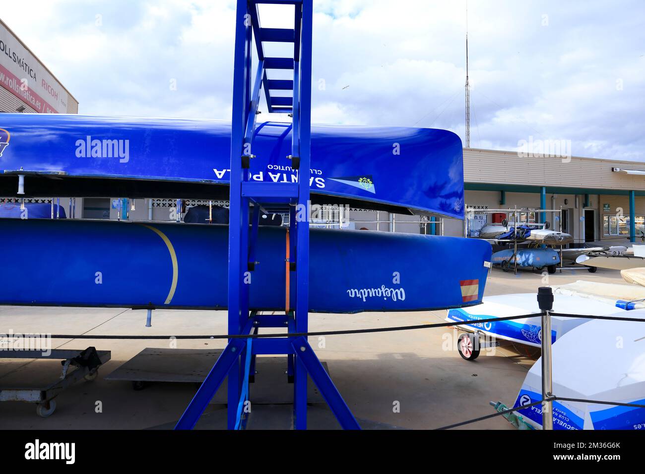 Santa Pola, Alicante, Spain- December 13, 2022: Rowing boats in the ...