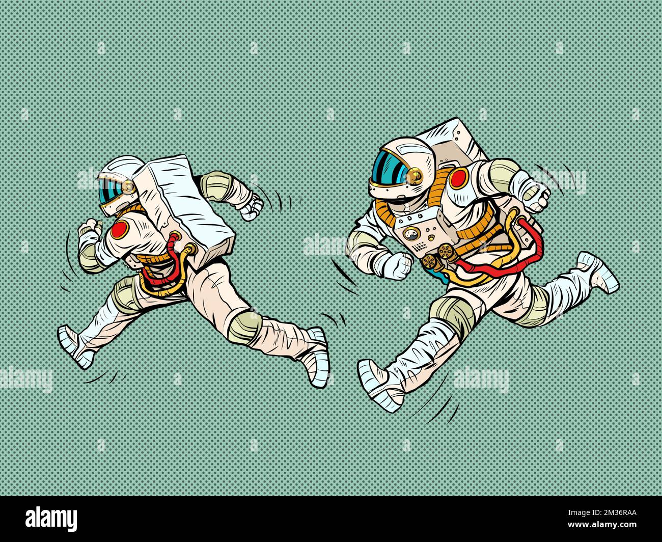 astronauts are running, a space race. Sports and a healthy lifestyle. People in spacesuits Stock Vector