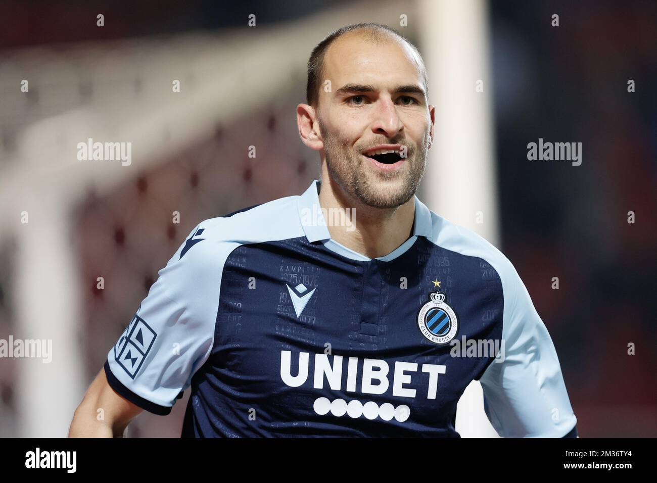 Club's Bas Dost celebrates after scoring during the Jupiler Pro League match  between KV Mechelen and Club Brugge KV, in Mechelen, Friday 19 November  2021, on the day 15 of the Jupiler