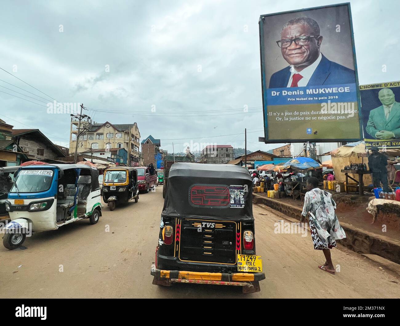 Picture shows a giant ad poster of DRC Congo doctor Denis Mukwege, in