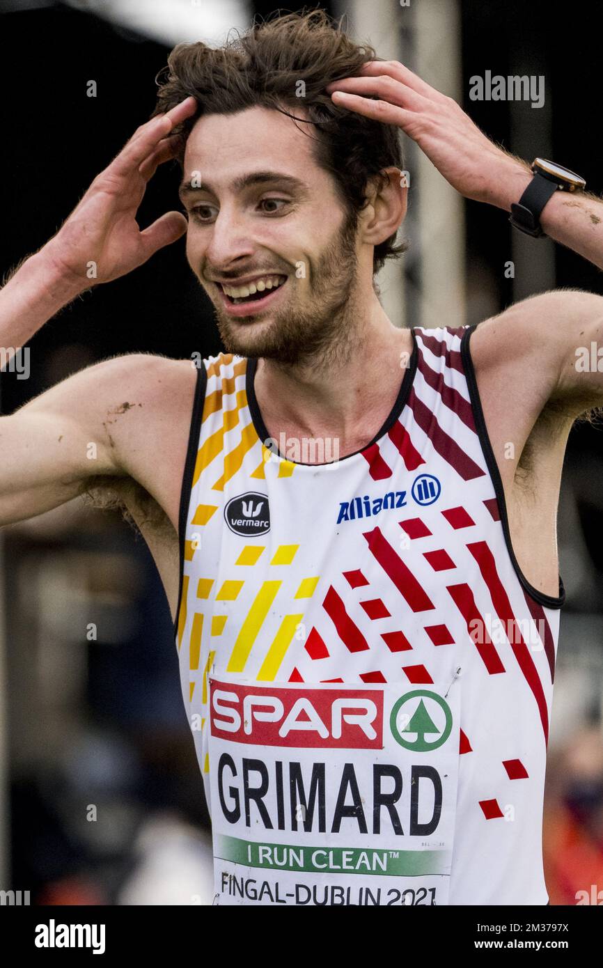 Belgian Guillaume Grimard reacts after the men's U23 race at the