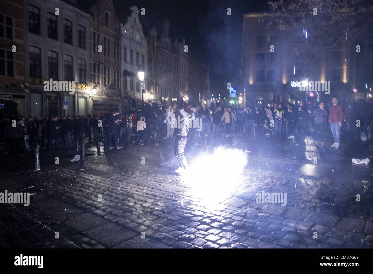 Illustration picture shows celebrations on New Year's Eve, Friday 31 December 2021 in Brussels. BELGA PHOTO NICOLAS MAETERLINCK  Stock Photo