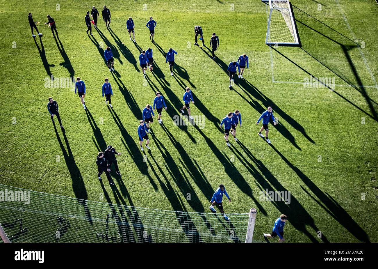 Illustration picture shows a training session at the winter training camp of Belgian soccer team Club Brugge KV in Marbella, Spain, Friday 07 January 2022. BELGA PHOTO BRUNO FAHY Stock Photo