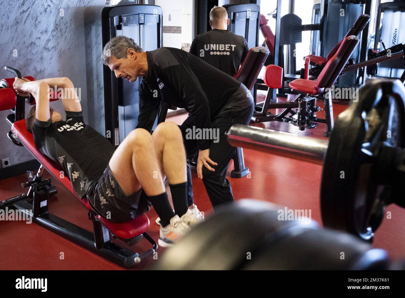 Athletics coach Jacques Borlee pictured during a fitness and musculation session at the winter training camp of Belgian soccer team Sporting Charleroi in Antalya, Turkey, Friday 07 January 2022. BELGA PHOTO NICOLAS LAMBERT Stock Photo