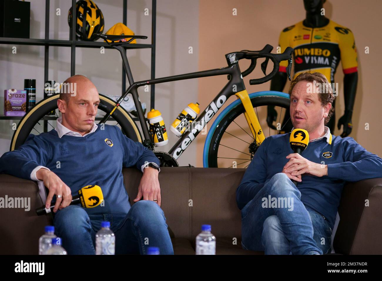 Jumbo-Visma head of performance Mathieu Heijboer and Jumbo-Visma sports  director Merijn Zeeman pictured during the media day of Dutch cycling team Jumbo  Visma in Mutxamel, Alicante, Spain, Tuesday 11 January 2022, in