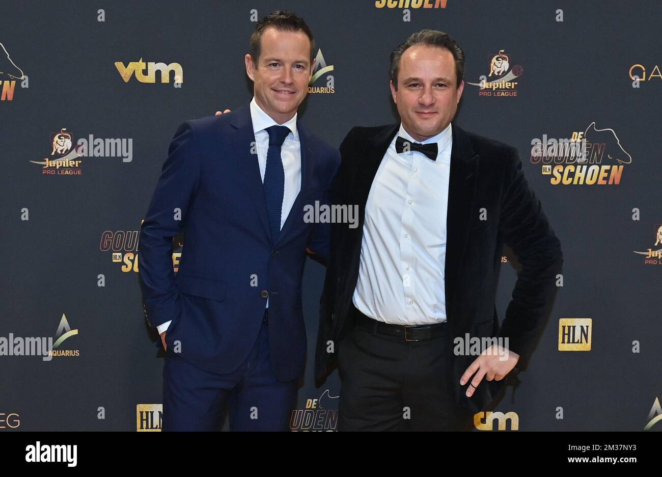 Gilles De Bilde (L) pictured on the red carpet at the arrival for the 68th edition of the 'Golden Shoe' award ceremony, Wednesday 12 January 2022, in Puurs. The Golden Shoe (Gouden Schoen / Soulier d'Or) is an award for the best soccer player of the Belgian Jupiler Pro League championship during the calender year 2019. BELGA PHOTO DIRK WAEM Stock Photo