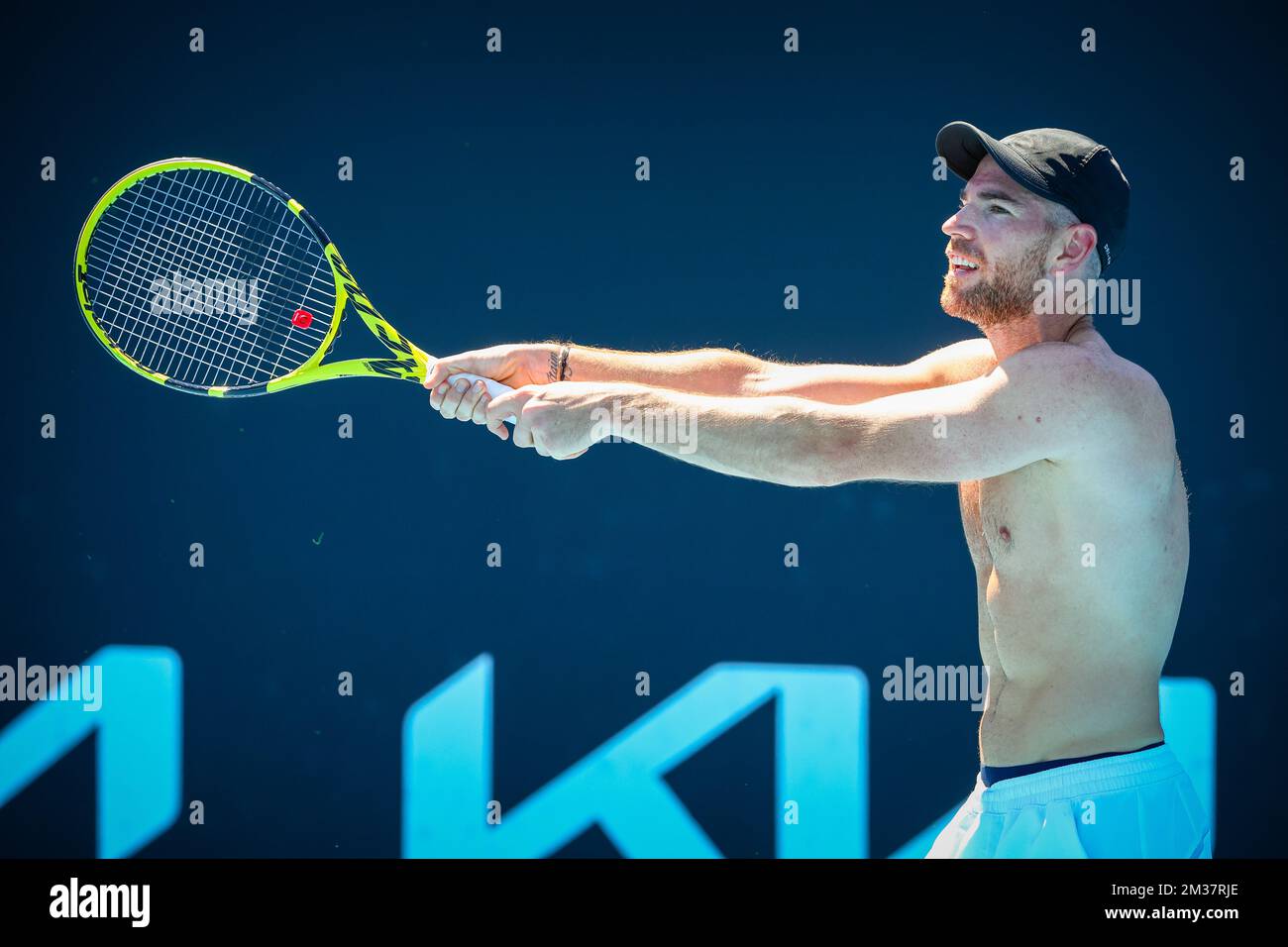 French Adrian Mannarino pictured during a training session, ahead of the Australian Open Grand Slam tennis tournament, Sunday 16 January 2022 in Melbourne Park, Melbourne, Australia