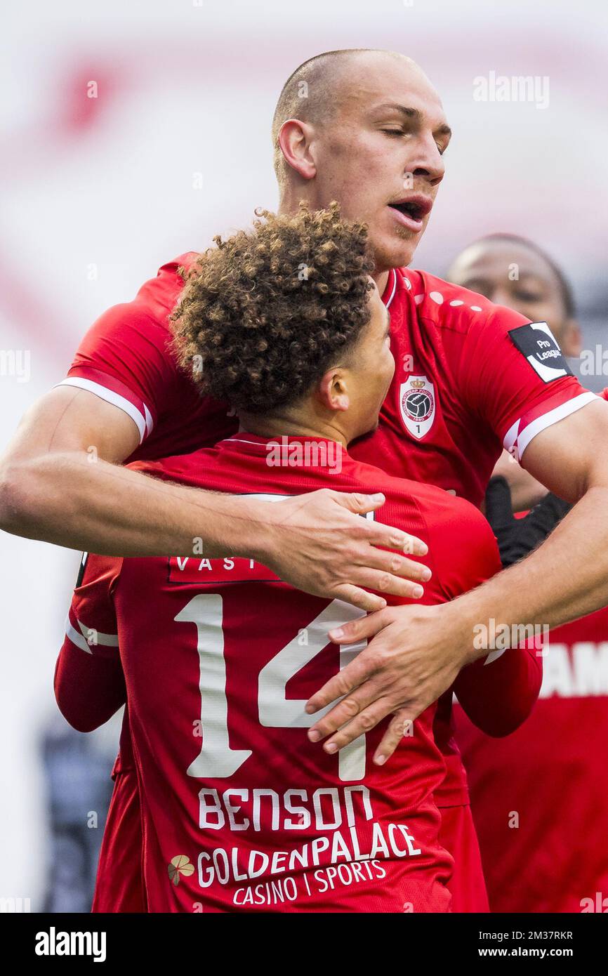 Jasper Benson Antwerp's Manuel Benson and Antwerp's Michael Frey celebrate after ...