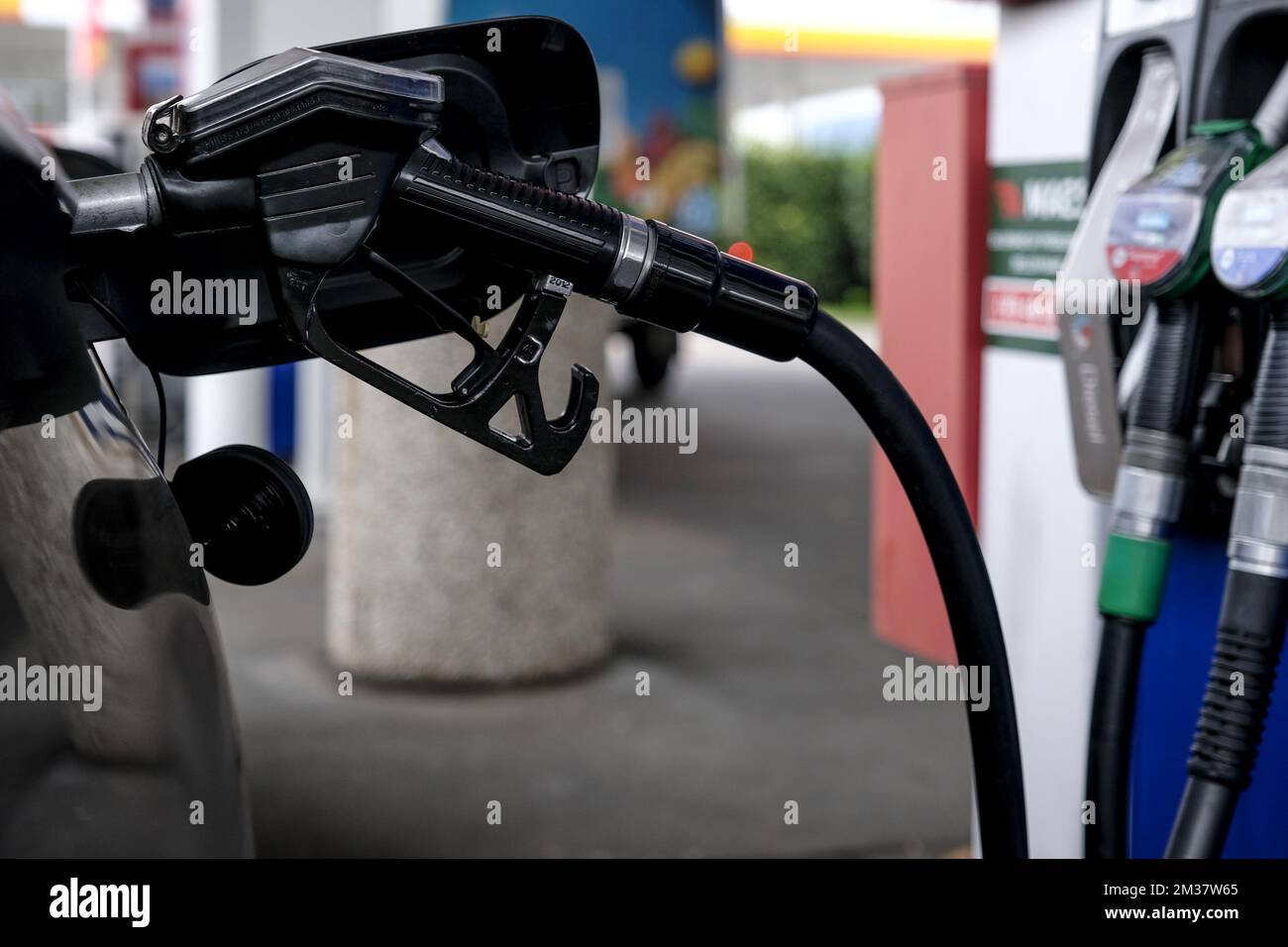 Illustration picture shows a nozzle to fill the fuel tank of a car, at
