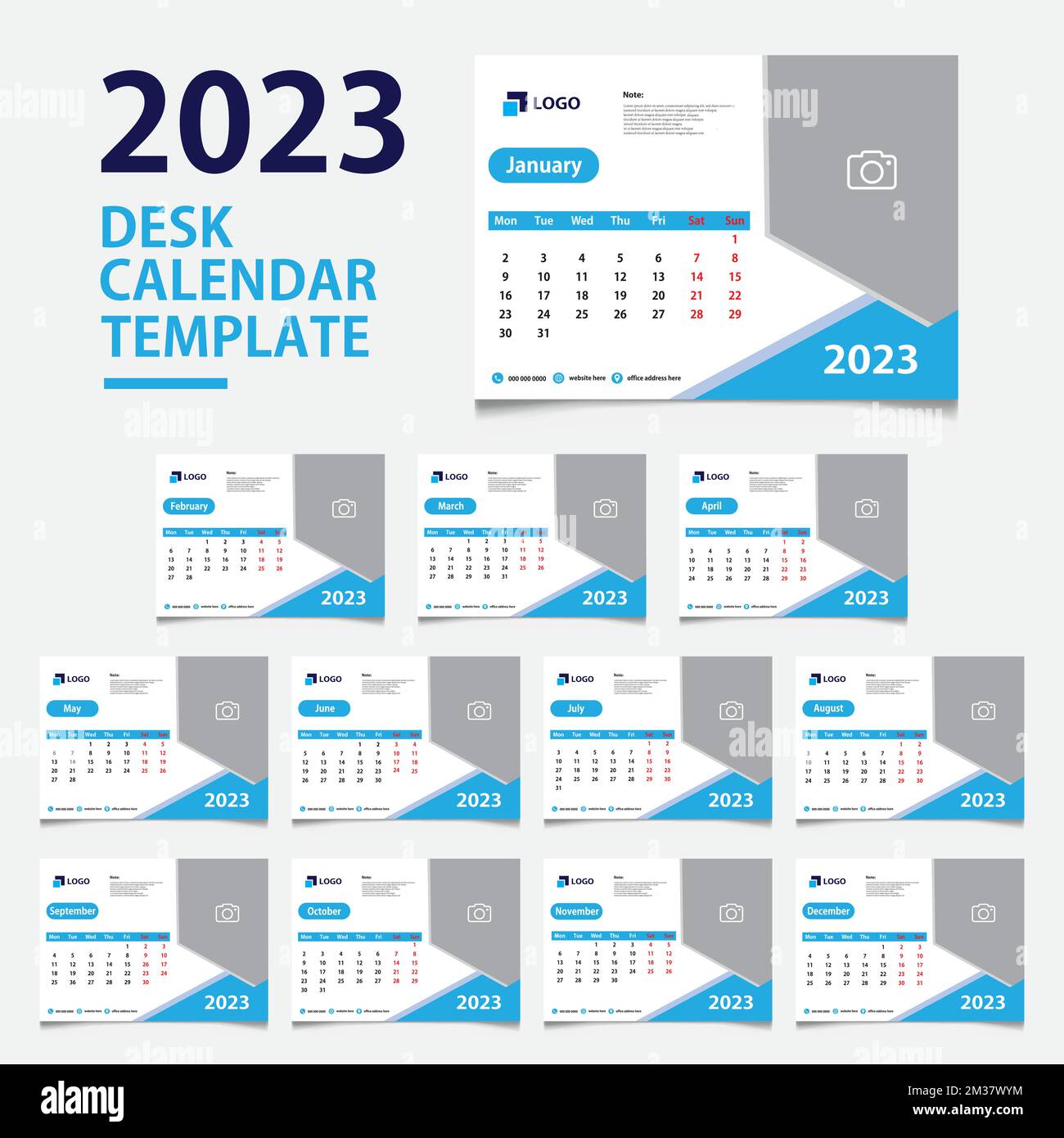 Monthly desk calendar 2023, minimalist, modern, and classic calendar design for printing