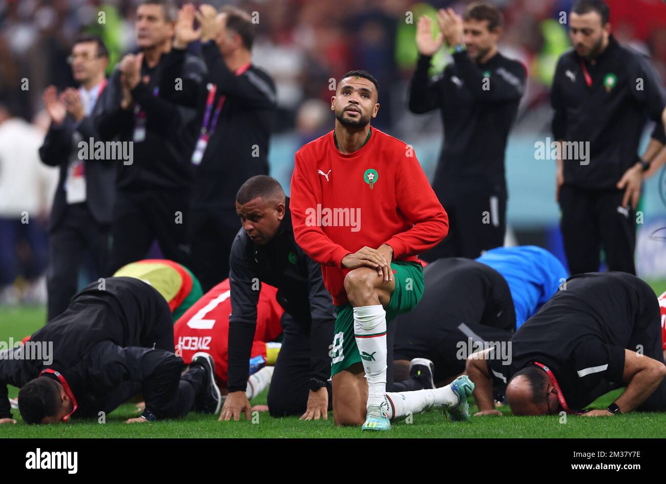 Al Khor, Qatar. 14th Dec, 2022. Youssef En-Nesyri of Morocco dejected during the FIFA World Cup 2022 match at Al Bayt Stadium, Al Khor. Picture credit should read: David Klein/Sportimage Credit: Sportimage/Alamy Live News Stock Photo