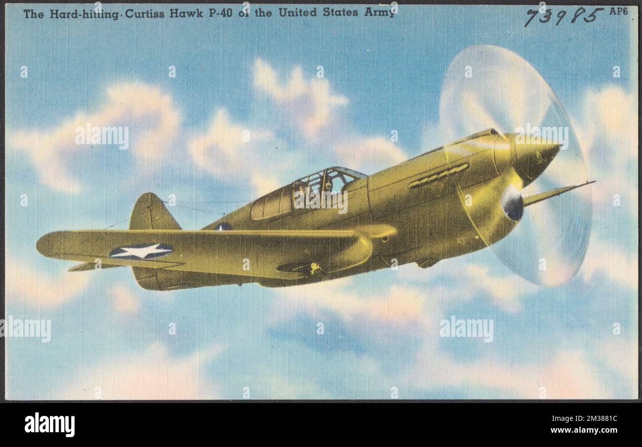 The hard-hitting Curtiss Hawk P-40 of the United States Army , Fighter planes, P-40 Fighter plane, Tichnor Brothers Collection, postcards of the United States Stock Photo