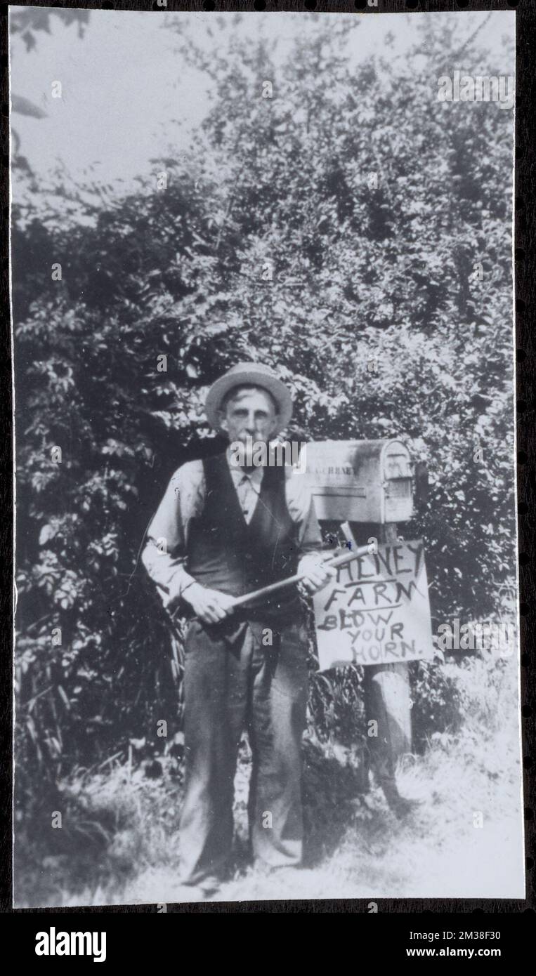 Harry A. Cheney in front of Cheney Farm , Farmhouses, Farm life, Pipes