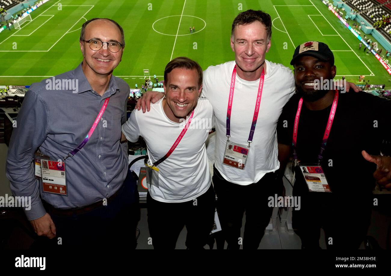 BBC Radio Five Live commendatory team John Murray, Julien Laurent, Chris Sutton and Micah Richards following the FIFA World Cup Semi-Final match at the Al Bayt Stadium in Al Khor, Qatar