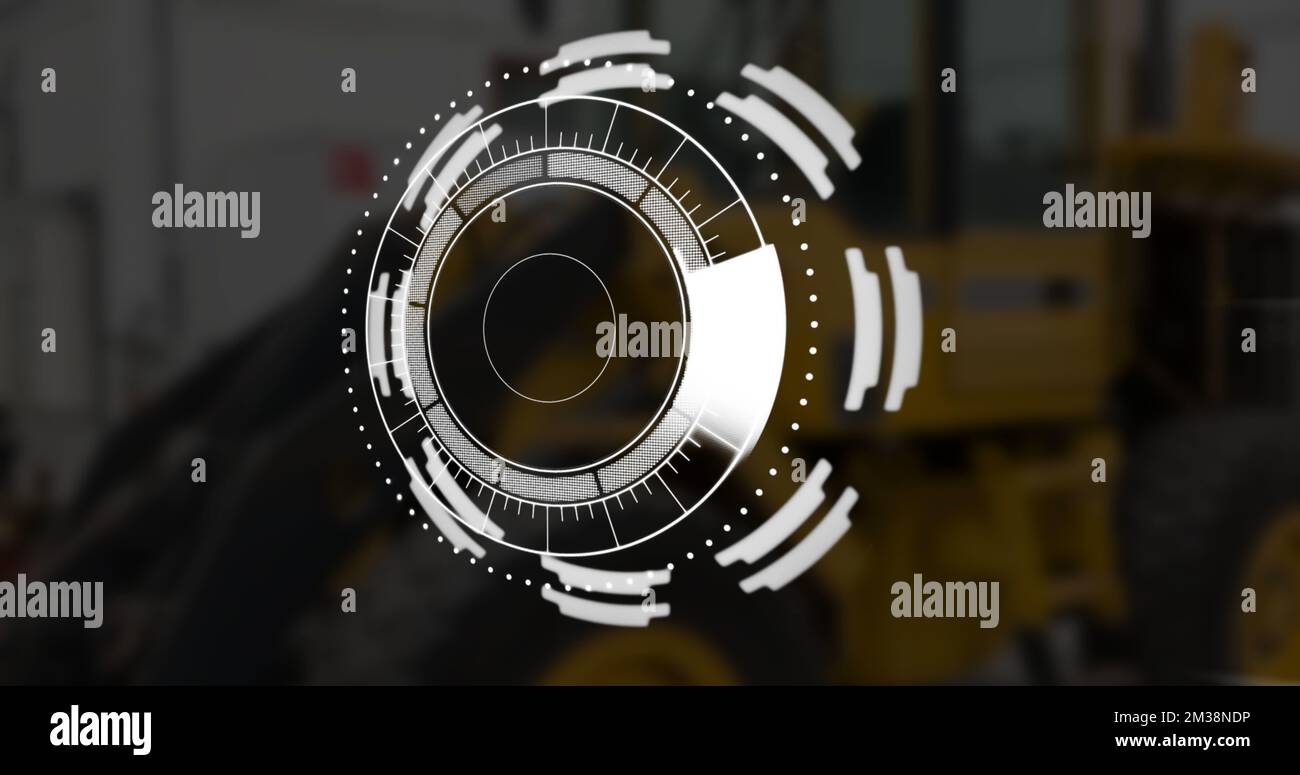 Image of scope scanning and data processing over stock market on black ...