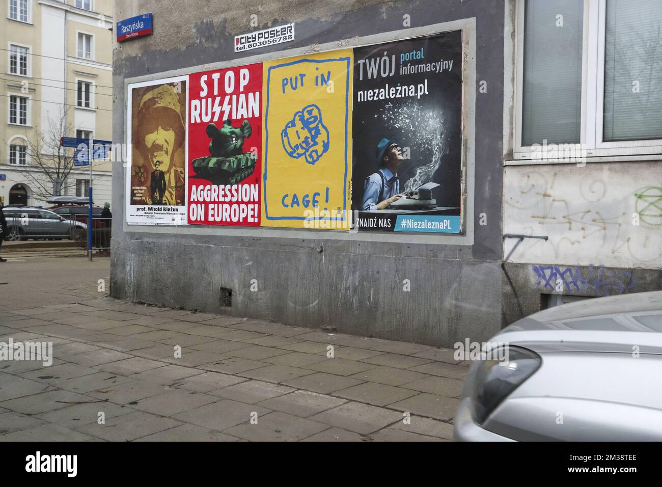 An anti Putin message pictured during a field visit to Poland, regarding the humanitarian emergency with Ukrainian refugees rising since the invasion of Ukraine by Russia, Tuesday 08 March 2022. BELGA PHOTO NICOLAS MAETERLINCK Stock Photo