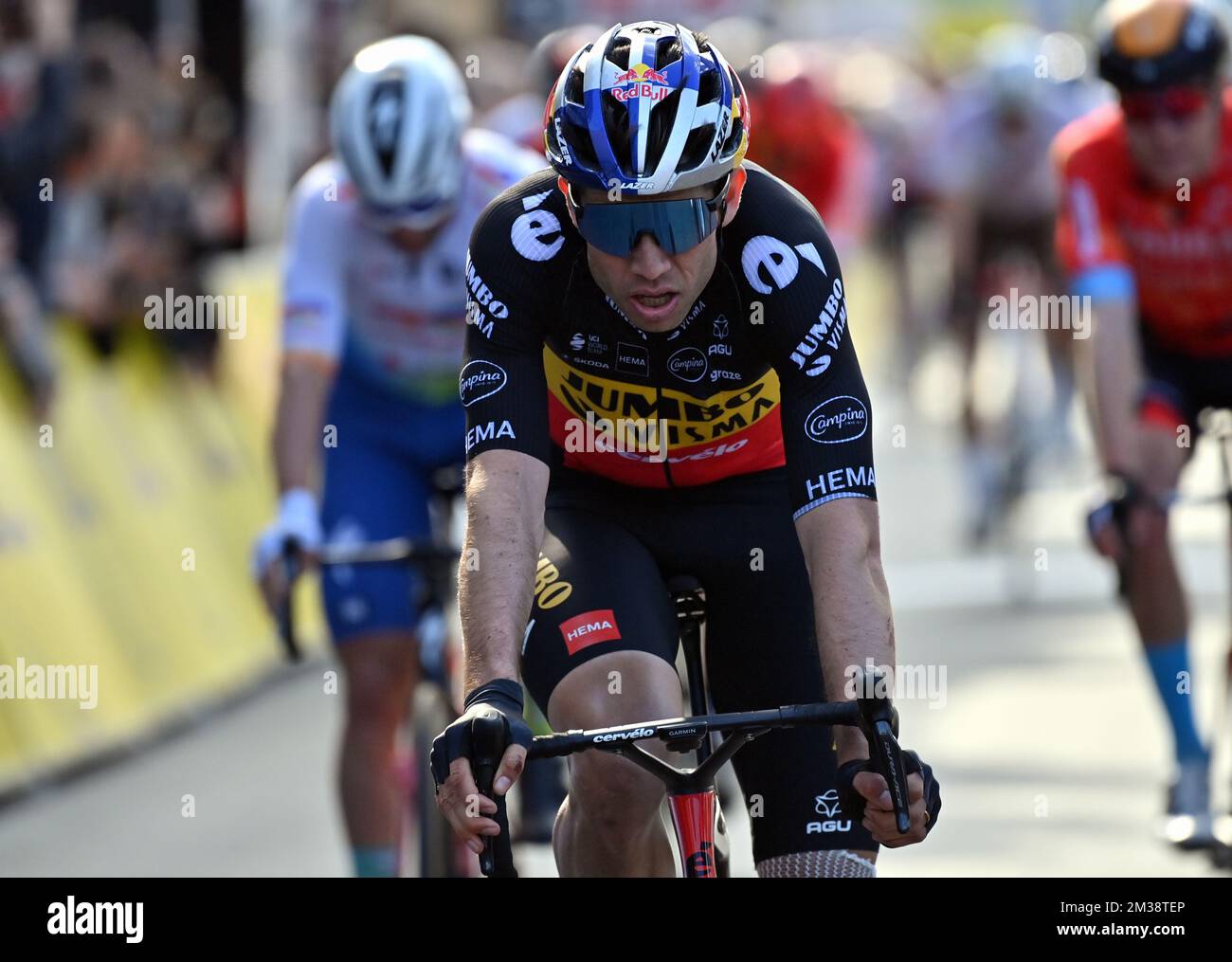 Belgian Wout Van Aert of Team Jumbo-Visma reacts after the third stage ...