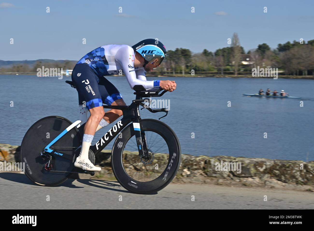Belgian Tom Van Asbroeck of Israel-Premier Tech pictured in action during  the fourth stage of 80th edition of the Paris-Nice cycling race, an  individual time trial, from Domerat to Montlucon (13,4km), Wednesday