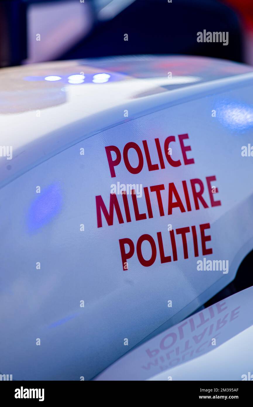 Illustration picture shows a military police vehicle during a visit of the Defence Minister to the CRC Control and Reporting Centre at the Beauvechain Military Air Base, Wednesday 23 March 2022. BELGA PHOTO JONAS ROOSENS Stock Photo