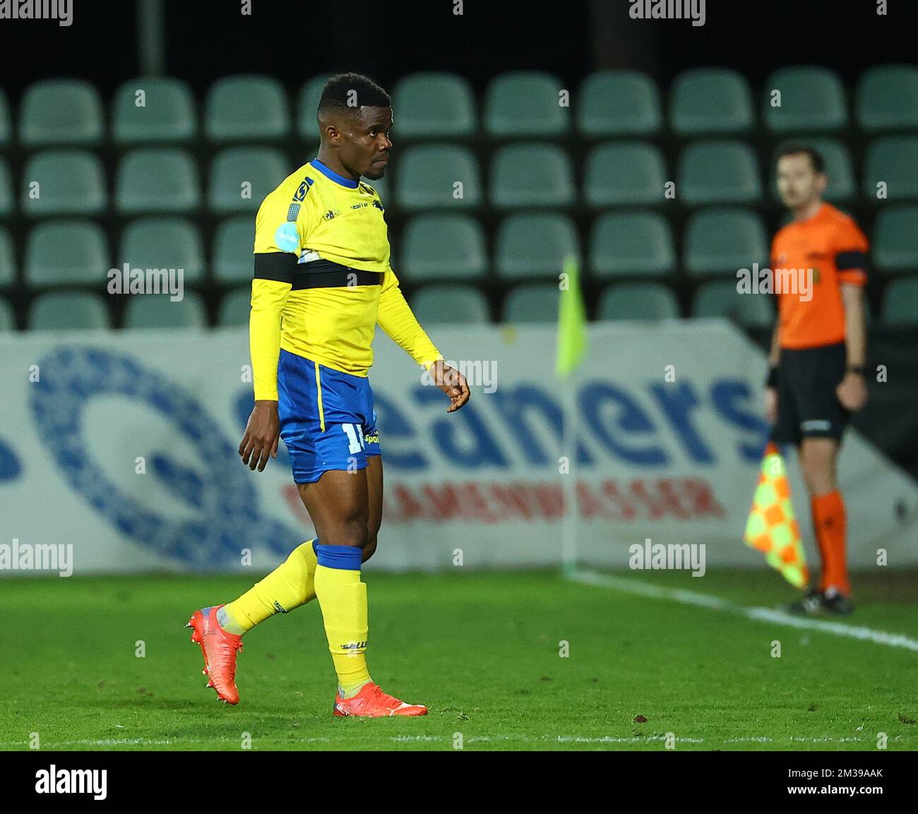Westerlo's Kouya Mabea leaves the field after receiving a red card during a soccer match between Lommel SK and KVC Westerlo, Saturday 02 April 2022 in Lommel, on day 26 of the '1B Pro League' second division of the Belgian soccer championship. BELGA PHOTO DAVID PINTENS Stock Photo