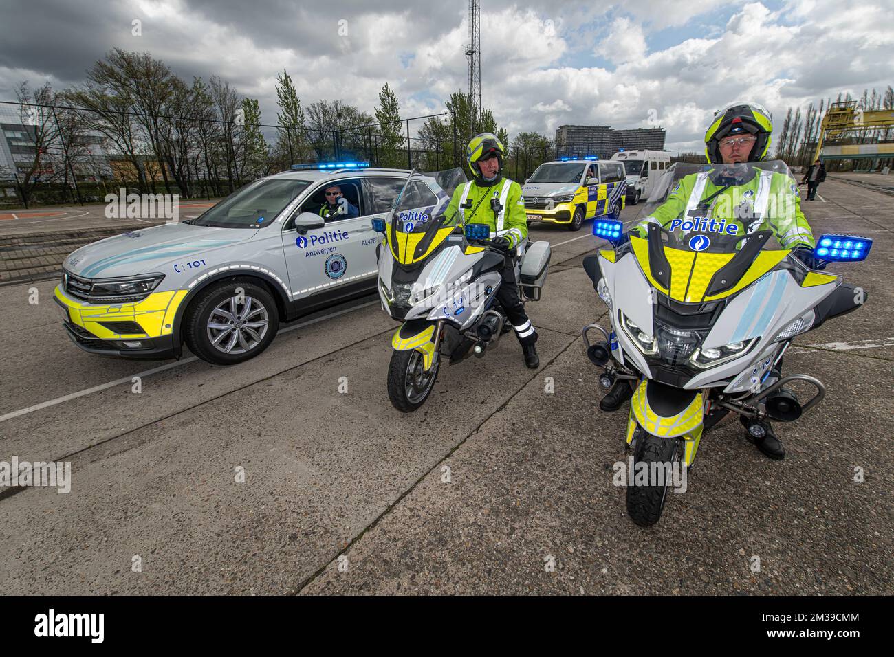 Illustration image shows a police officer on a motorcycle during a