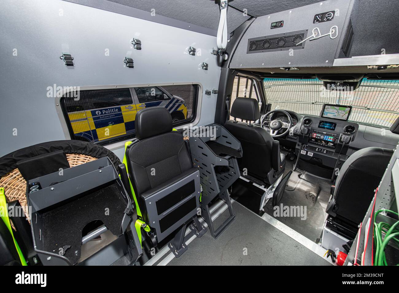 Illustration image shows the inside of a new police vehicle to