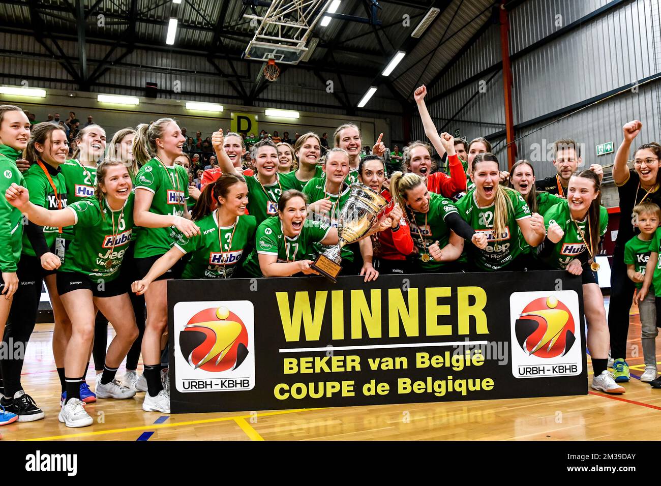 Initia Hasselt celebrates after winning the Belgian Cup during a game