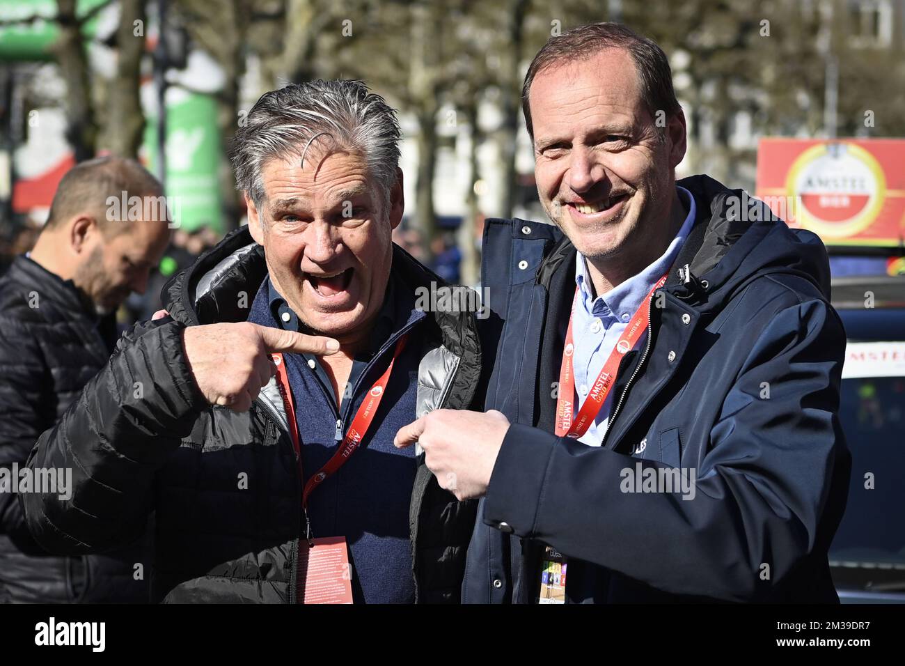 Leo van Vliet and Christian Prudhomme pictured at the start of the men elite 'Amstel Gold Race' one day cycling race, 254,1 km from Maastricht to Valkenburg, The Netherlands, Sunday 10 April 2022. BELGA PHOTO ERIC LALMAND Stock Photo