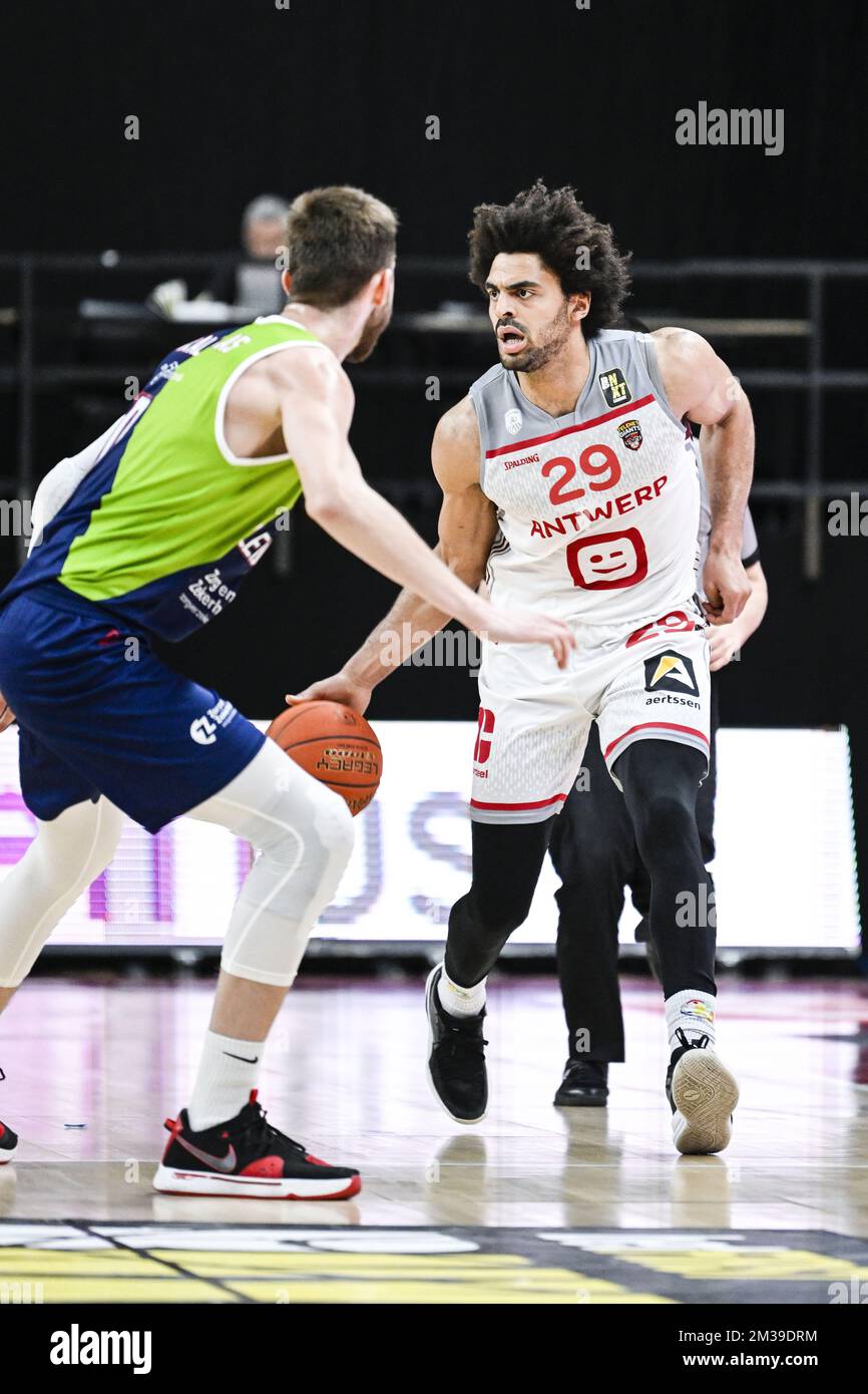 Antwerp's JeanMarc Mwema pictured in action during a basketball match between Antwerp Giants