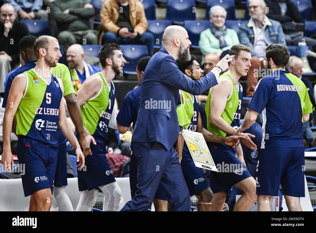 Leiden's head coach Geert Hammink pictured during a basketball match