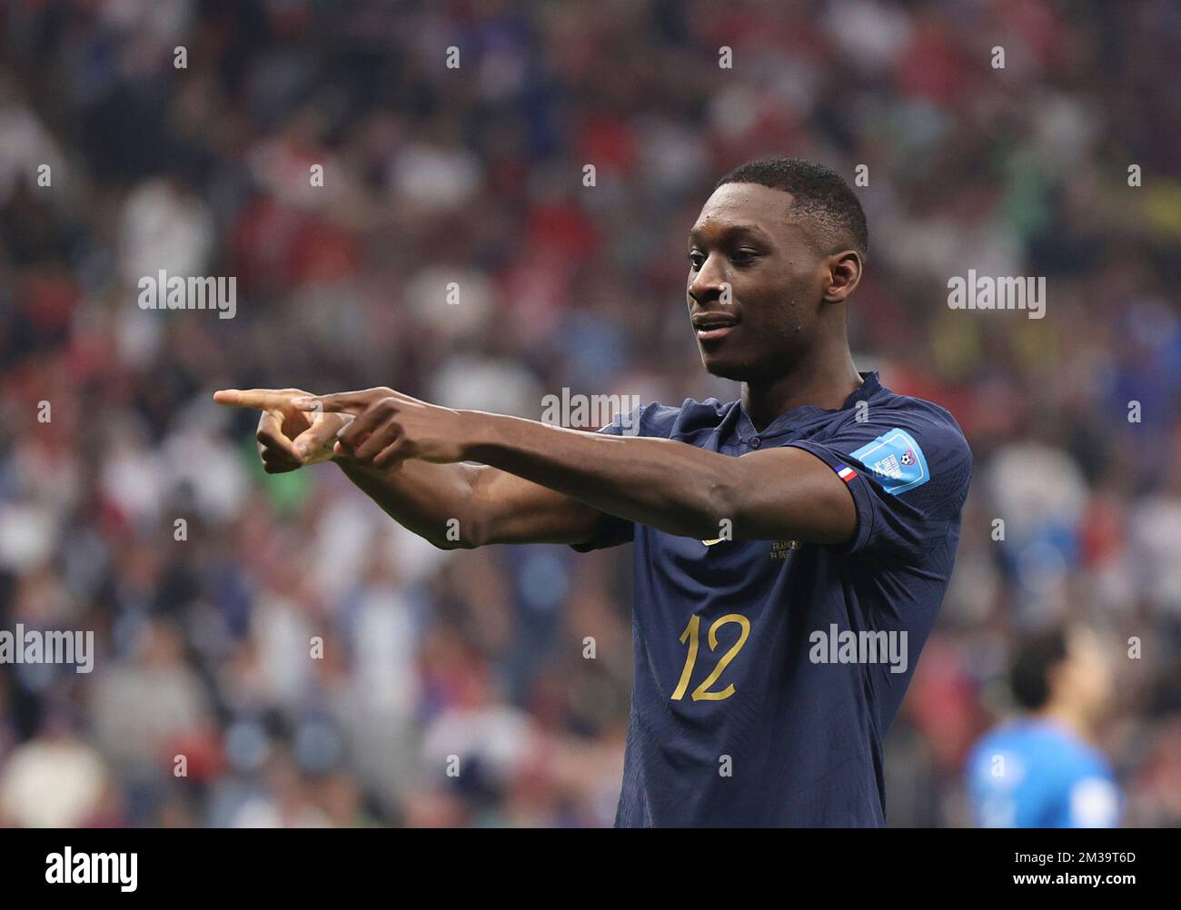 Al Khor, Qatar. 14th Dec, 2022. Randal Kolo Muani of France celebrates his goal during during the Semifinal match between France and Morocco of the 2022 FIFA World Cup at Al Bayt Stadium in Al Khor, Qatar, Dec. 14, 2022. Credit: Cao Can/Xinhua/Alamy Live News Stock Photo
