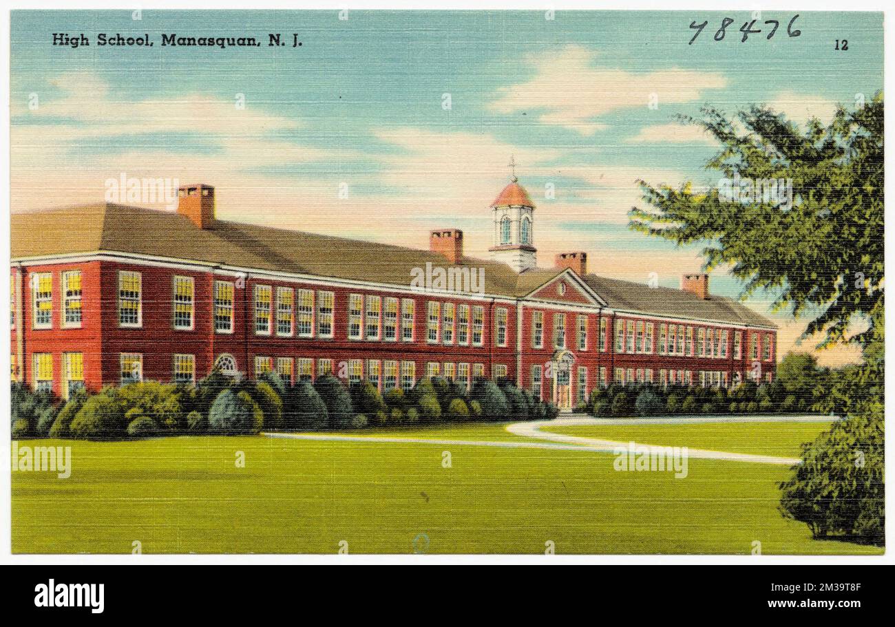 High school, Manasquan, N. J. , Schools, Tichnor Brothers Collection, postcards of the United States Stock Photo