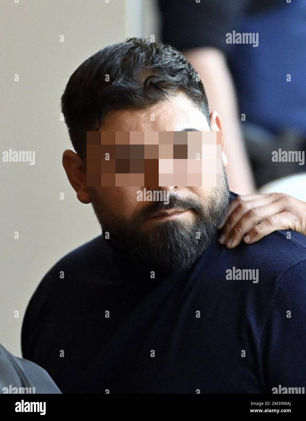 The accused Nebusha Pavlovic pictured at the jury constitution session, at the assizes trial of Trotta and four members of a Bosnian clan, for the murder on Silvio Aquino in Opglabbeek in 2015, before the Assizes Court of Limburg, Tuesday 03 May 2022, in Tongeren. Silvio Aquino was standing trial with two family members in a drug trafficking case with 30 accused when he was murdered by a bullet in the head. Silvio Aquino and his wife Silvia L. were cornered by two cars on 27 August 2015 at the industrial estate in Opglabbeek. It came to a shooting in the Sint-Hubertuslaan. Silvio Aquino was sh Stock Photo