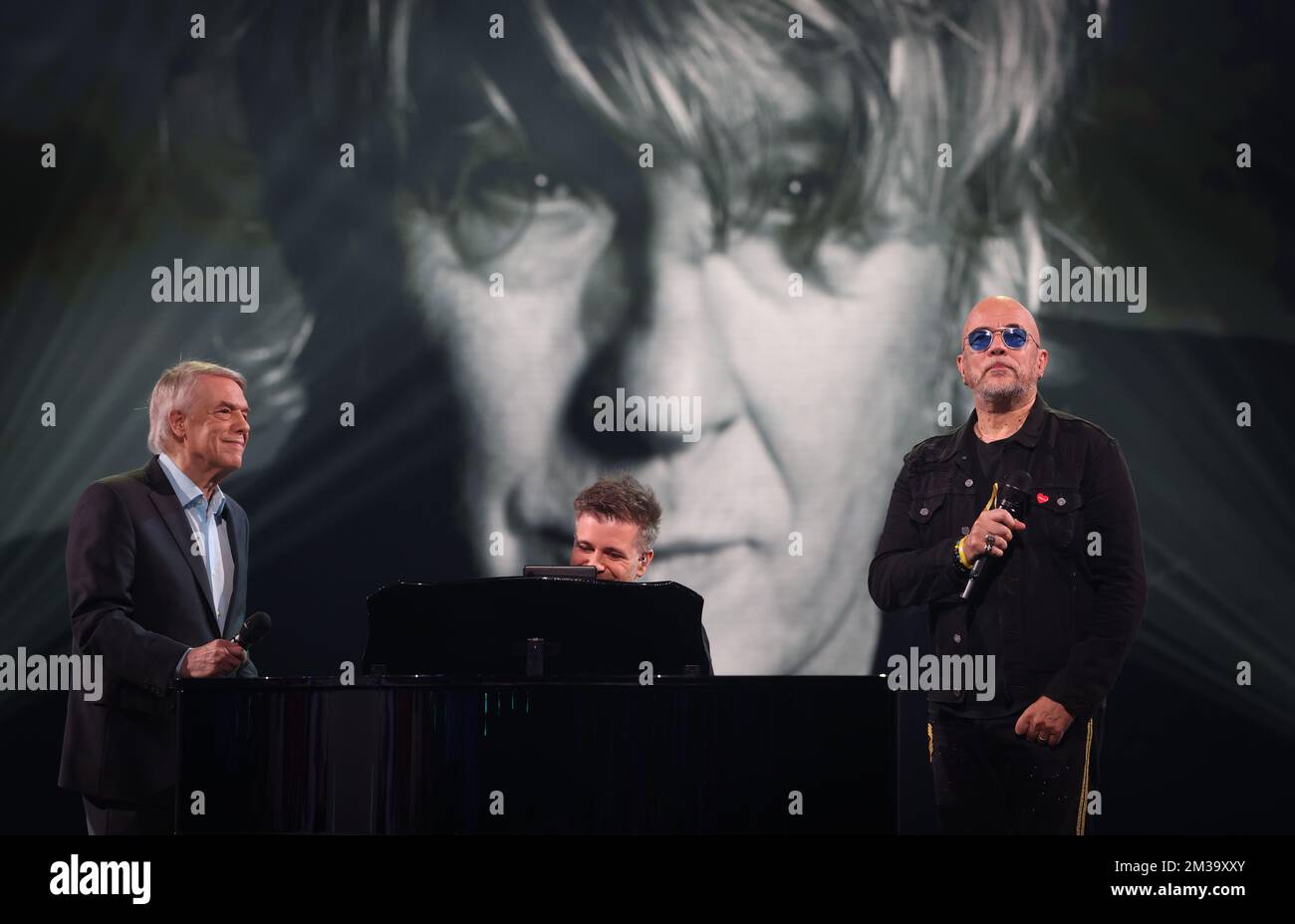 Singer Salvatore Adamo and Singer Pascal Obispo perform a tribute to ...