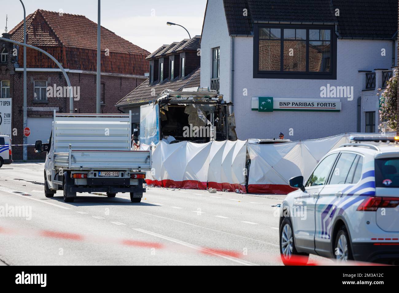 Illustration picture shows the site where a gas bottle explodes on truck in Deerlijk, Wednesday