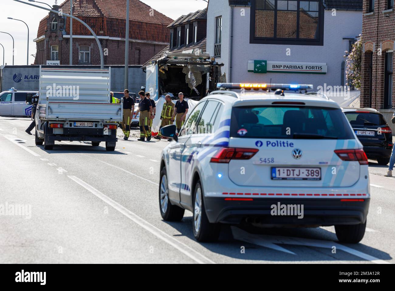 Illustration picture shows the site where a gas bottle explodes on truck in Deerlijk, Wednesday